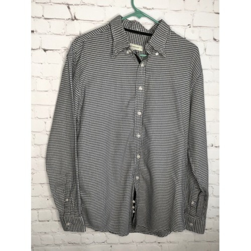 Wilke-Rodriguez Black/White Houndstooth Long Sleeve Button Up Shirt Men XL